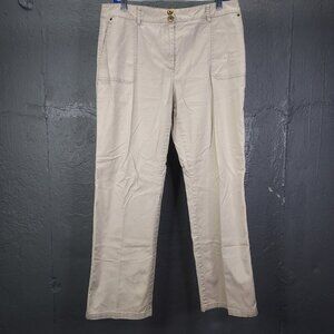 Charter Club Katherine Fit Pants Women 14 Petite Khaki Trousers Full Length Snap